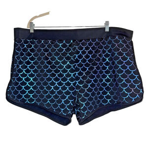Torrid Blue and Black Mermaid Scale Swim Shorts
